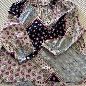 LOFT Patchwork Paisley Blouse in Navy, Pink, Cream